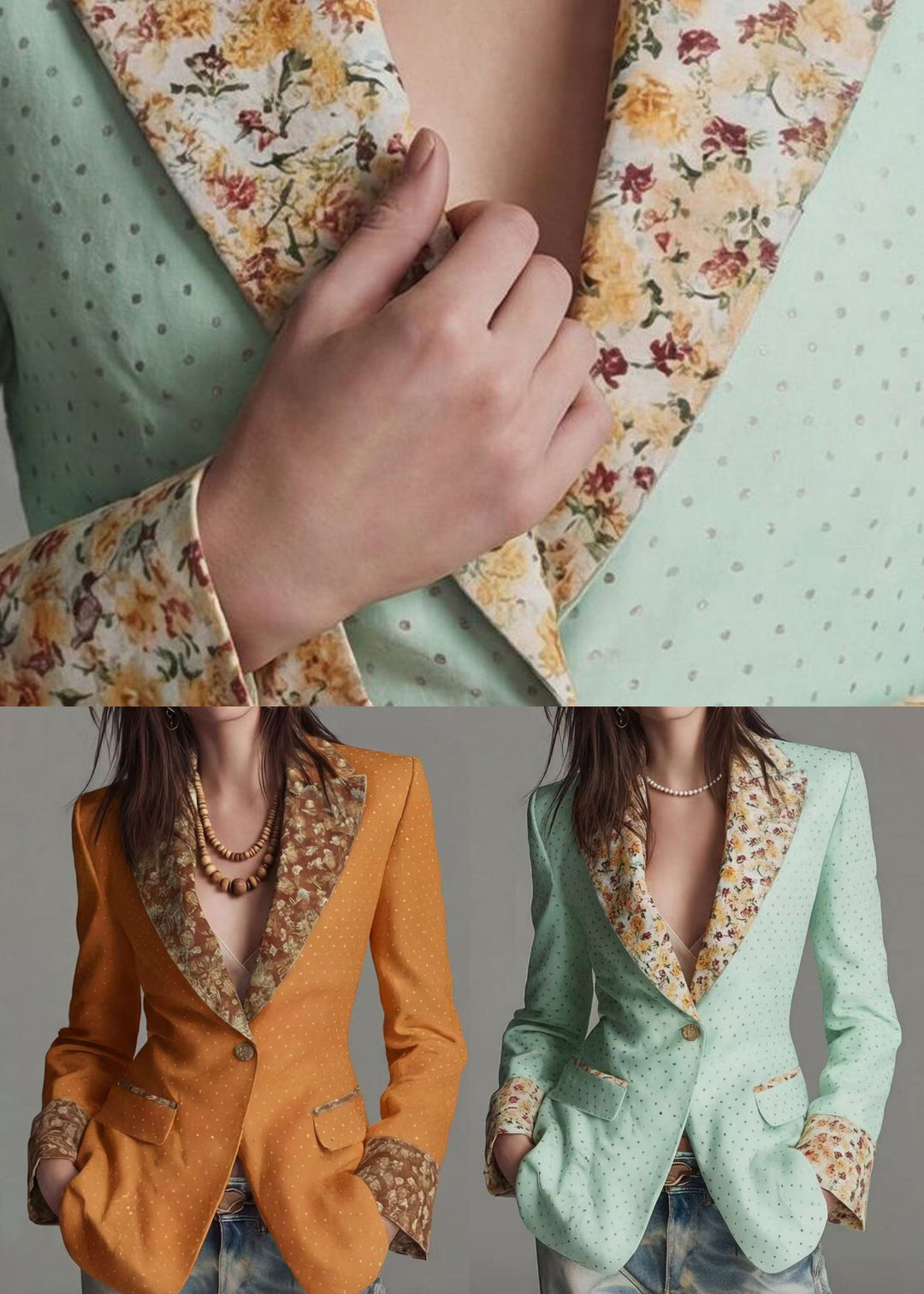 Classy Yellow Peter Pan Collar Print Cotton Suit Coats Fall