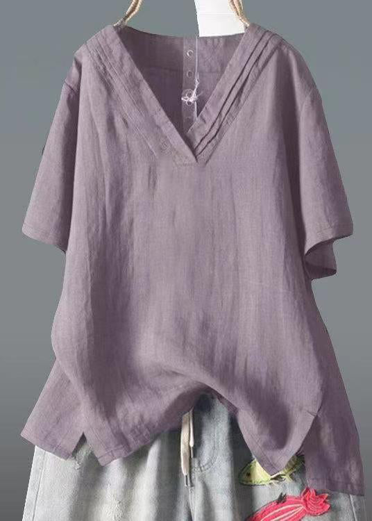 Classy Yellow V Neck Side Open Linen Shirt Top Summer