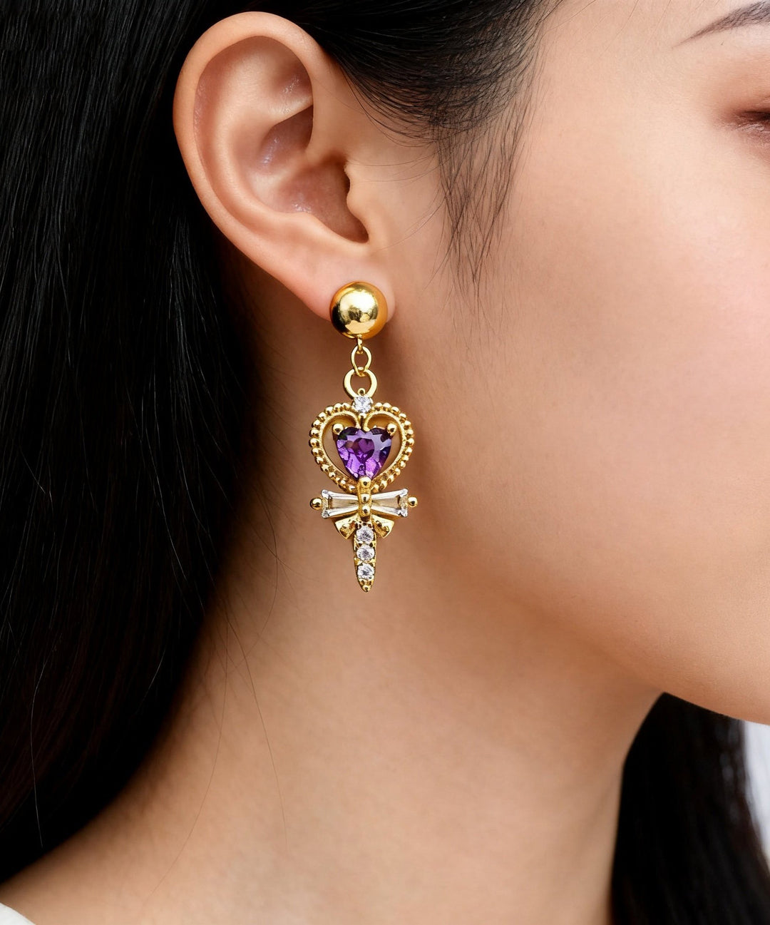 Classy Zircon Crystal Heart Metal Drop Earrings