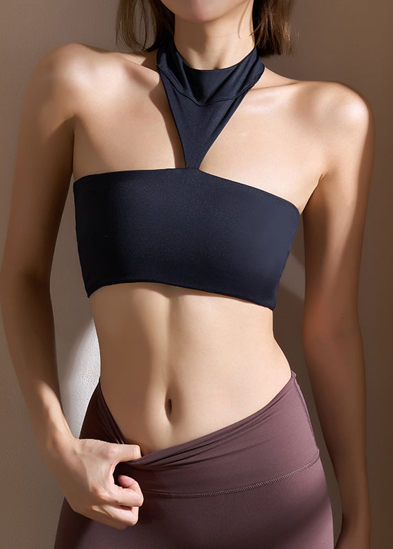 Club Black Cold Shoulder Solid Sports Bra