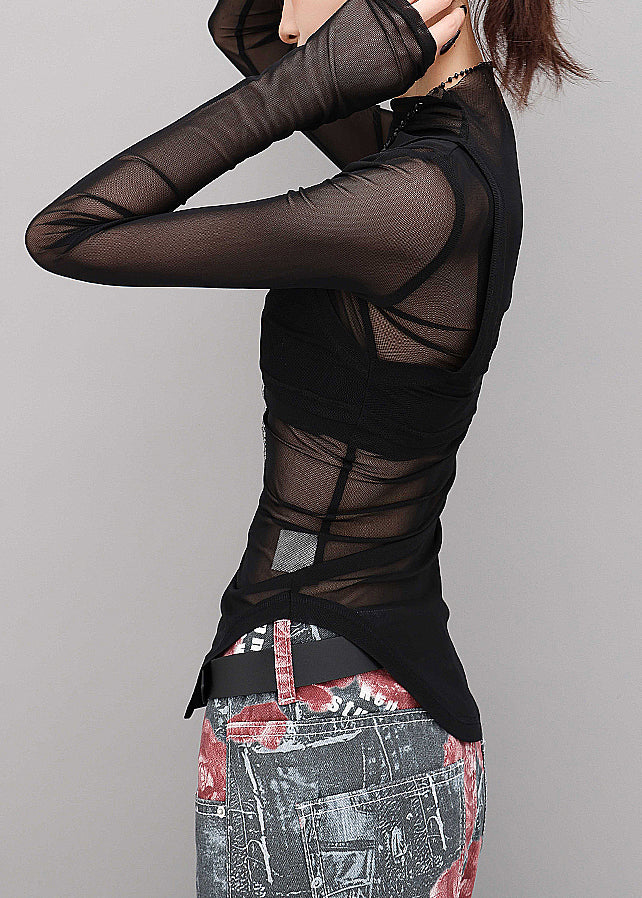Club Black Hign Neck Slim Fit Tulle Two Pieces Set Fall