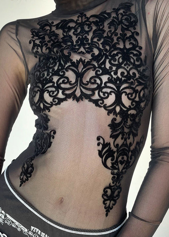 Club Black Patchwork Sheer Mesh Bodysuit