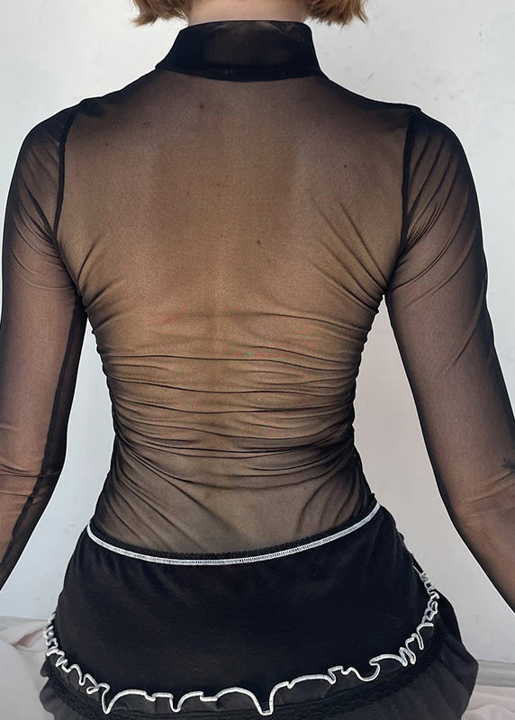 Club Black Patchwork Sheer Mesh Bodysuit