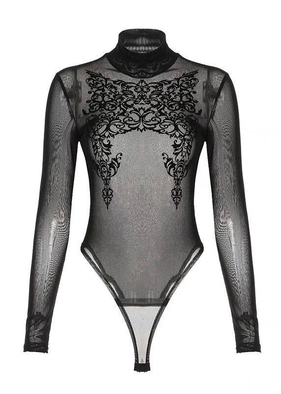 Club Black Patchwork Sheer Mesh Bodysuit