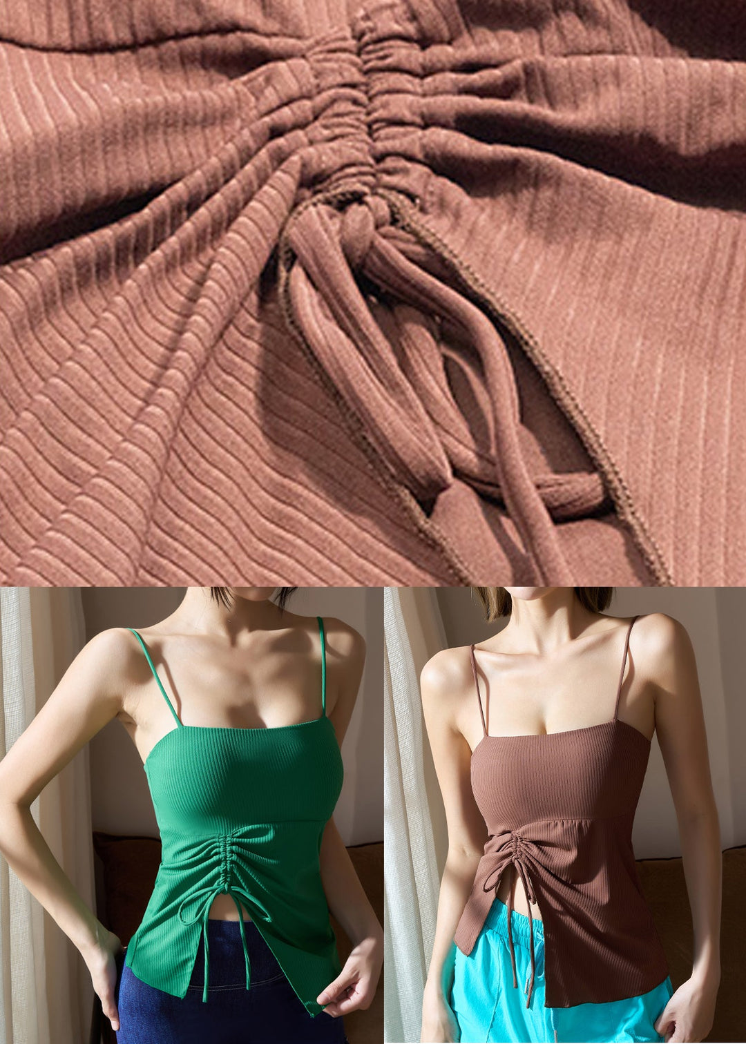 Club Green Slash Tie Waist Neck Yoga Top