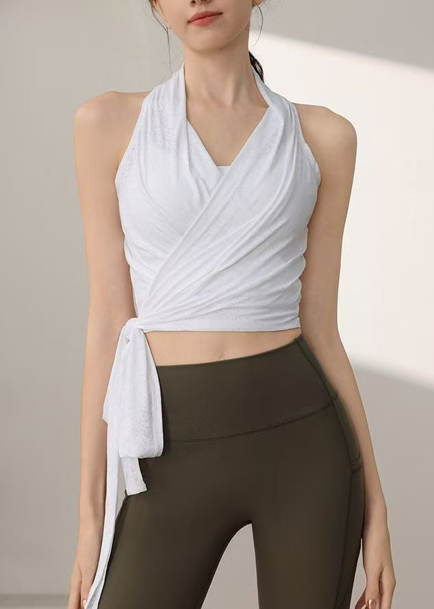 Club White Lace Up Crop Top Workout