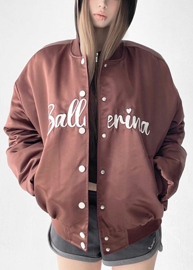 Coffee Button Pockets Cotton Filled Parkas Embroidered