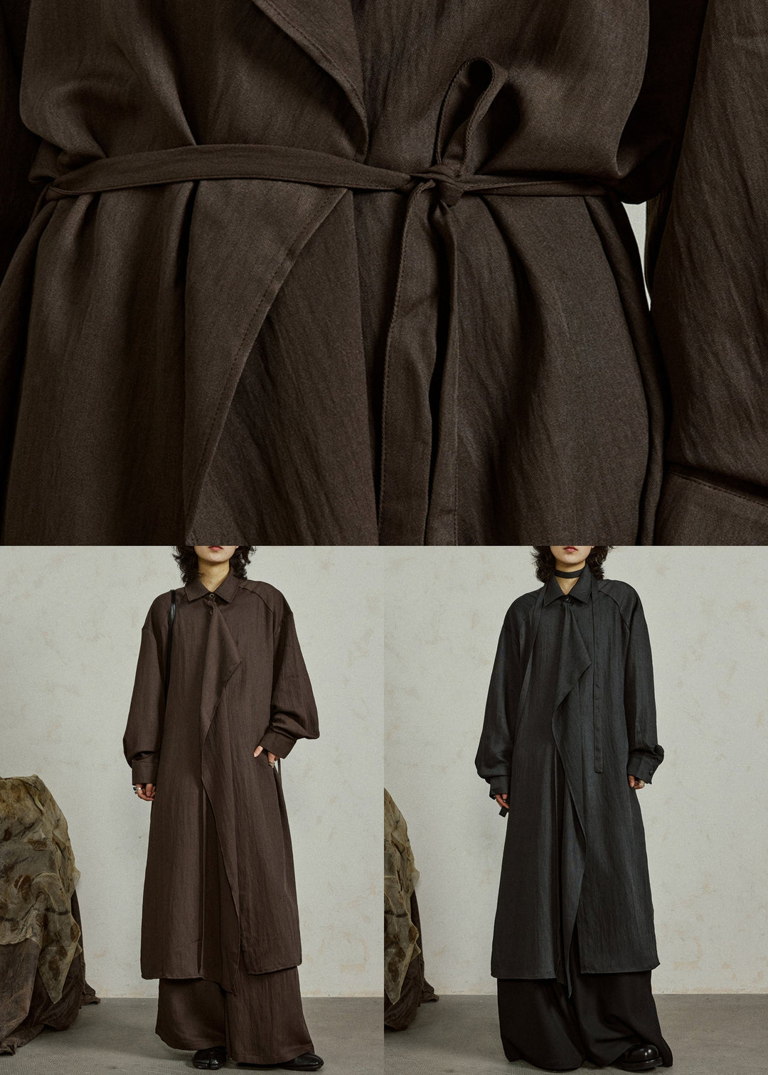 Coffee Button Side Open Cotton Long Shirt Coats Ruffled