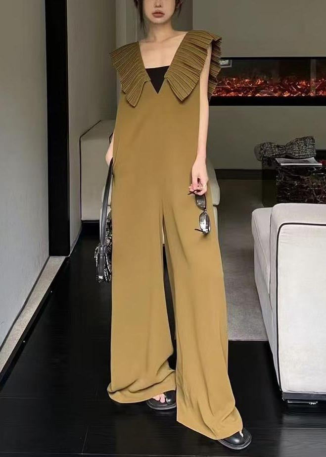 Coffee Draping Spandex Wide Leg Pants Jumpsuit Oversized Summer
