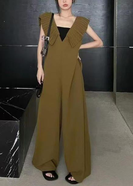 Coffee Draping Spandex Wide Leg Pants Jumpsuit Oversized Summer