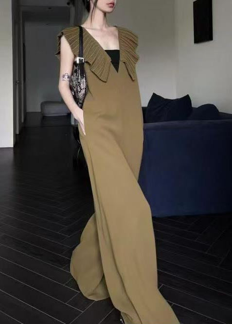 Coffee Draping Spandex Wide Leg Pants Jumpsuit Oversized Summer