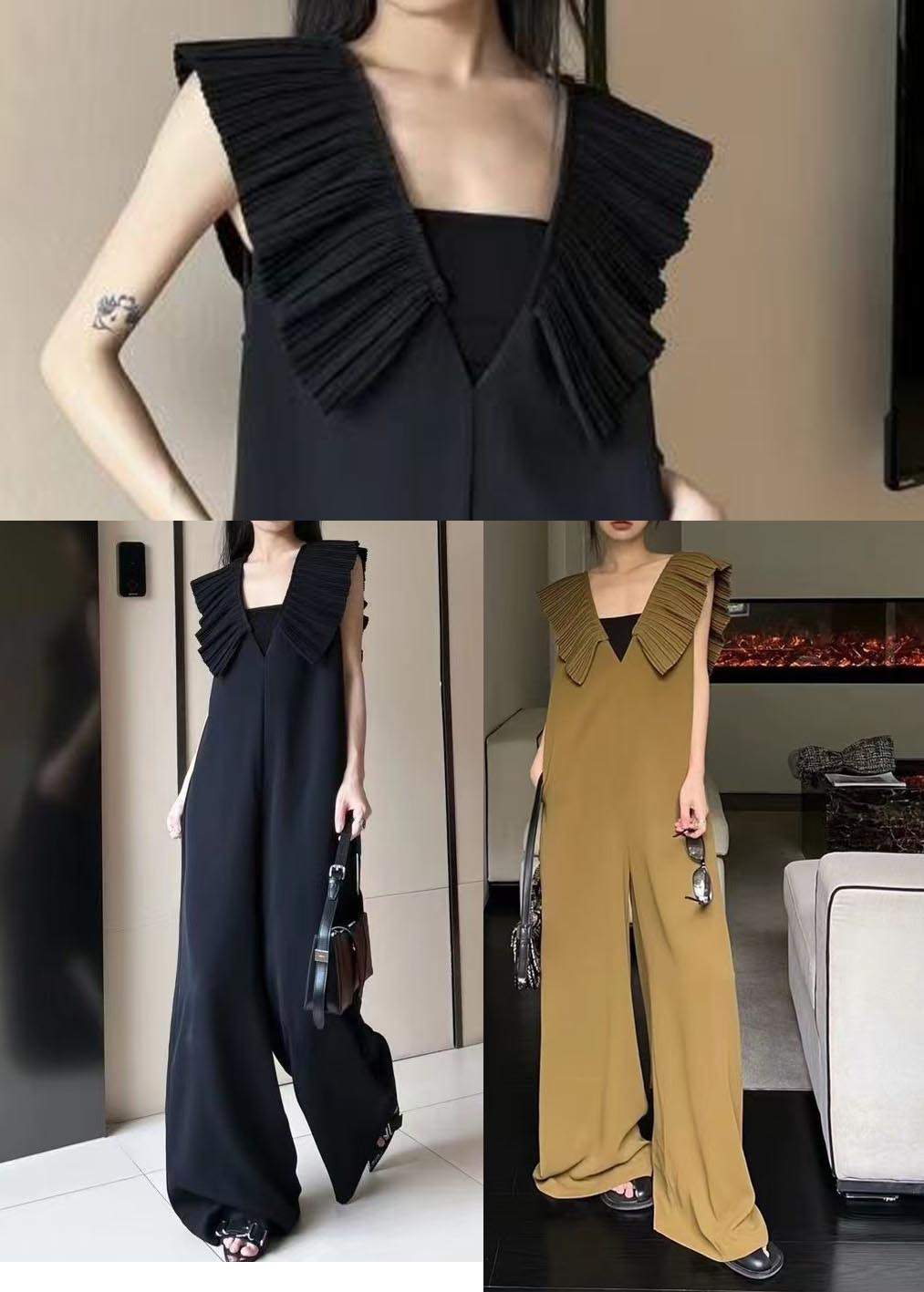Coffee Draping Spandex Wide Leg Pants Jumpsuit Oversized Summer
