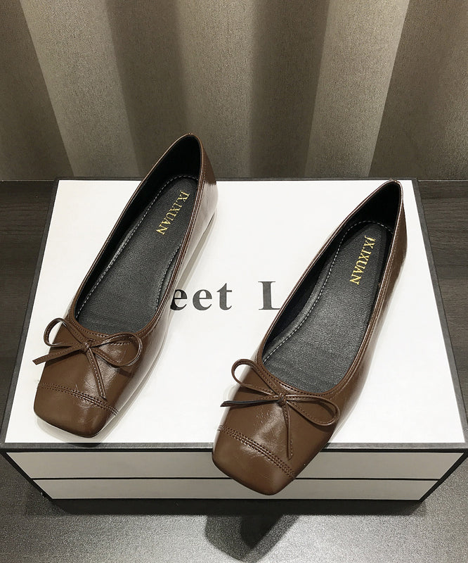 Coffee Faux Leather Women Splicing Bow Penny Loafers