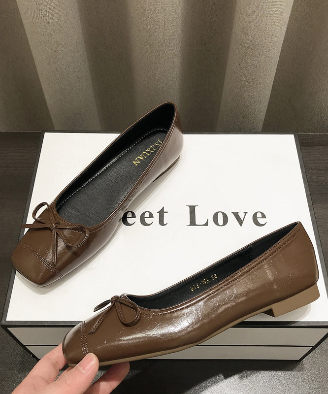 Coffee Faux Leather Women Splicing Bow Penny Loafers