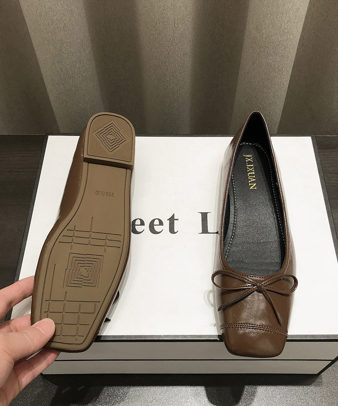 Coffee Faux Leather Women Splicing Bow Penny Loafers