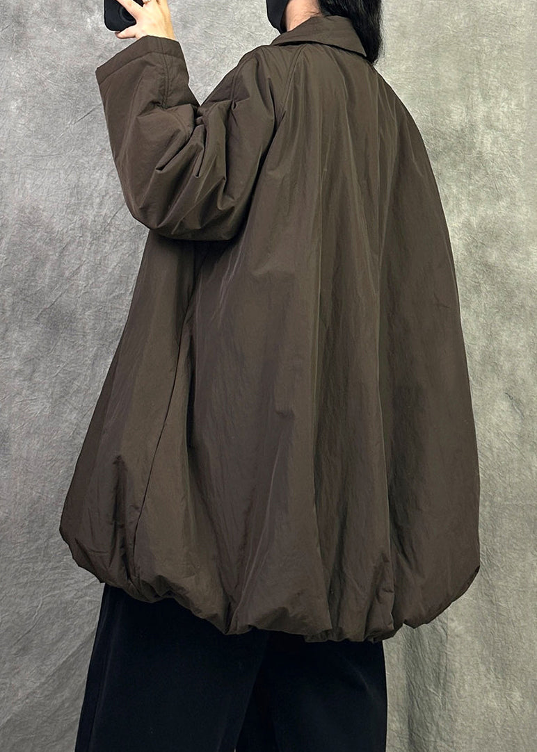 Coffee Fine Cotton Filled Coat Peter Pan Collar Winter Loose Warm