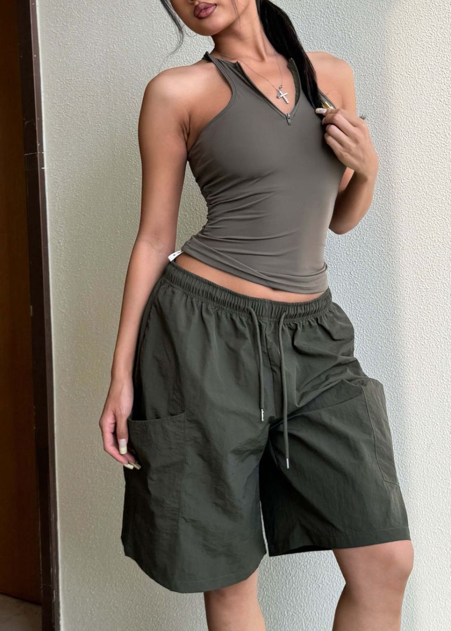 Coffee Hanging Neck Backless Suspender Tight Yoga Top