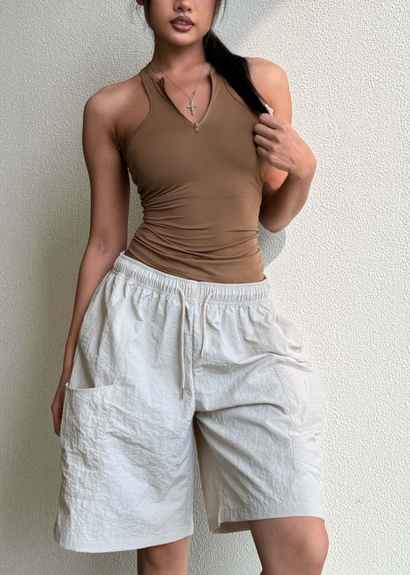 Coffee Hanging Neck Backless Suspender Tight Yoga Top