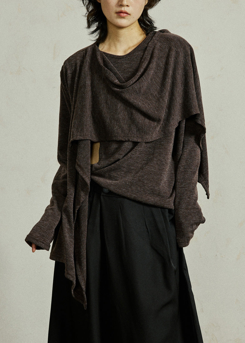 Coffee O-Neck Cozy Solid Cotton Top Fall