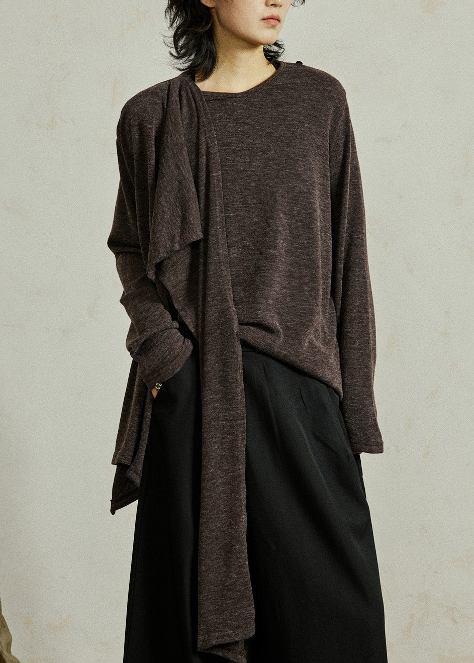 Coffee O-Neck Cozy Solid Cotton Top Fall