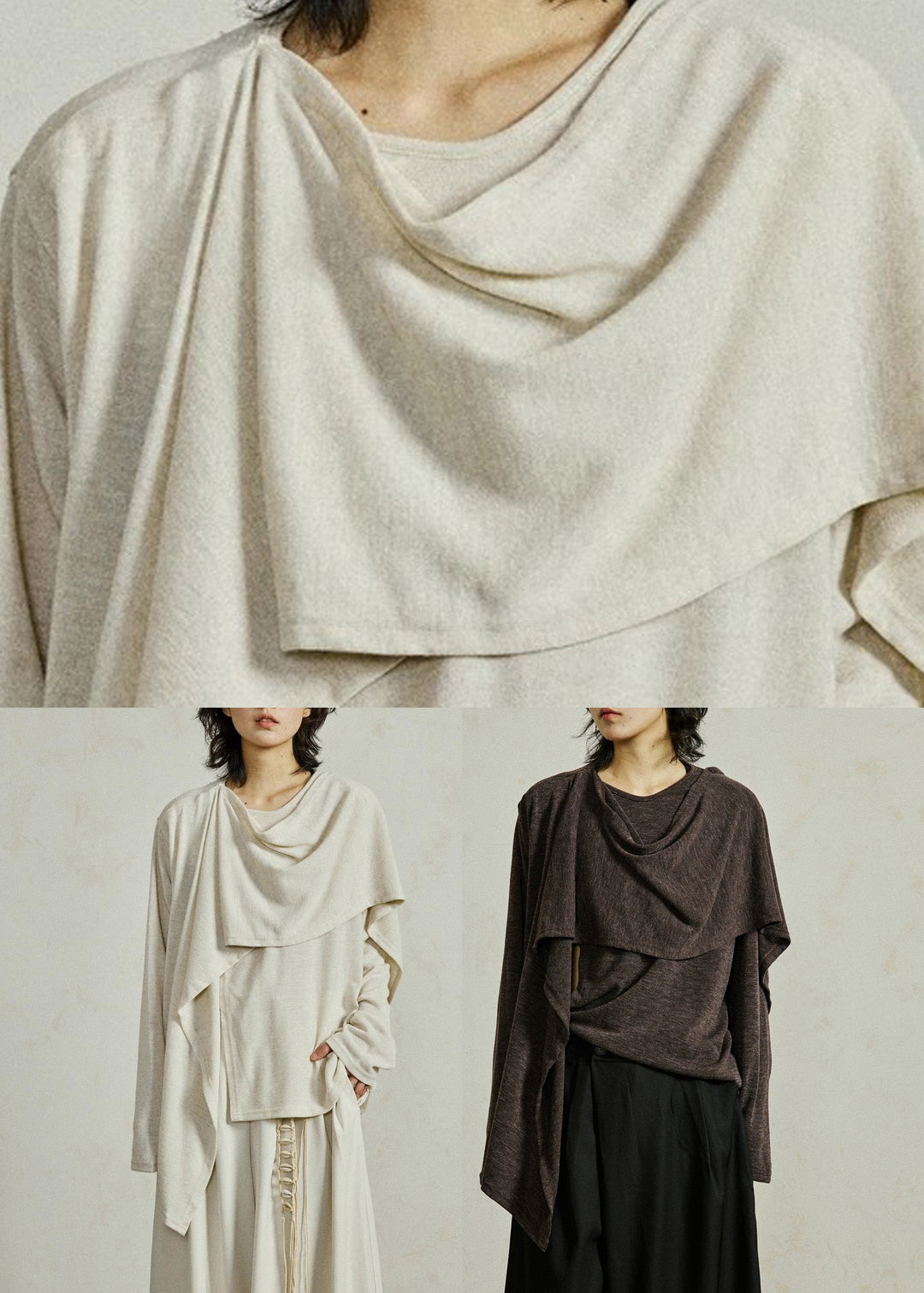 Coffee O-Neck Cozy Solid Cotton Top Fall