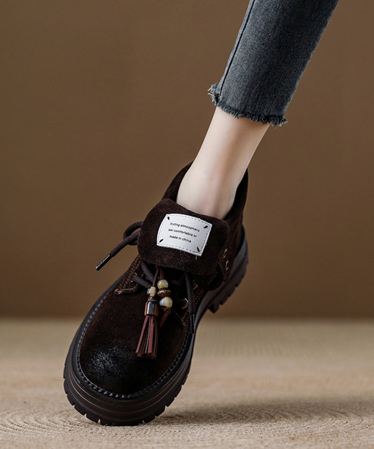 Coffee Platform Suede Unique Splicing Boots Lace Up