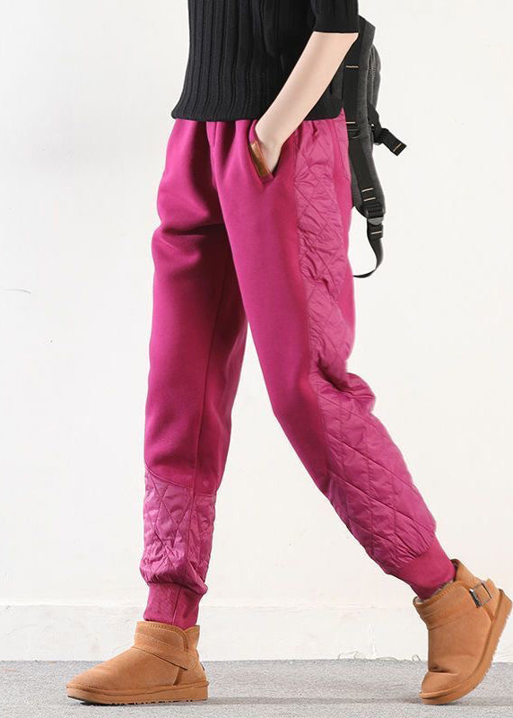 Coffee Pockets Patchwork Cotton Filled Harem Winter Pants Asymmetrical