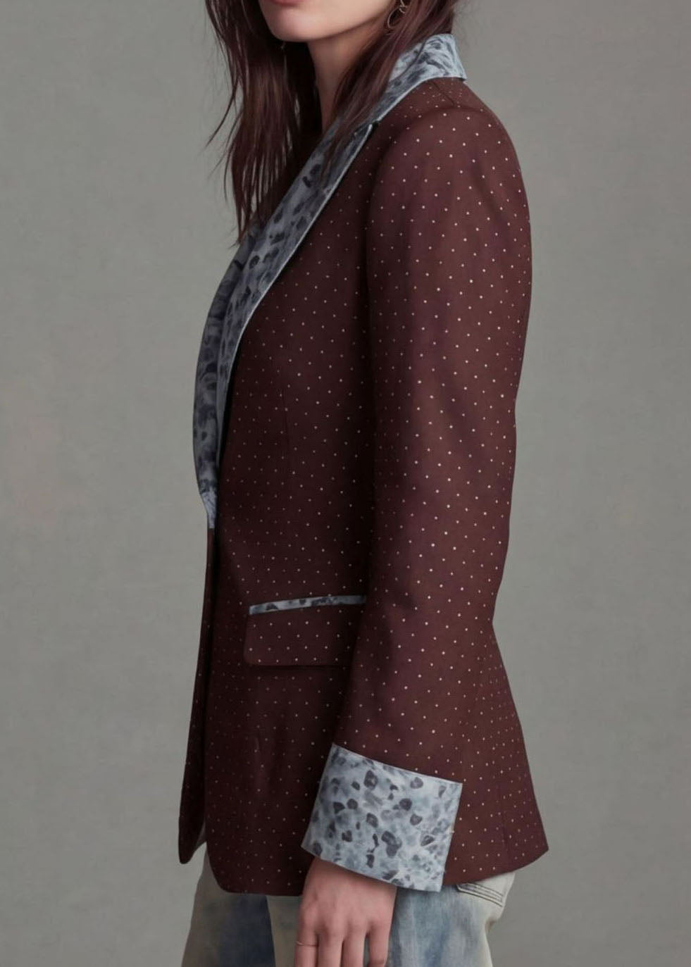 Coffee Print Patchwork Cotton Suit Coat Peter Pan Collar Fall