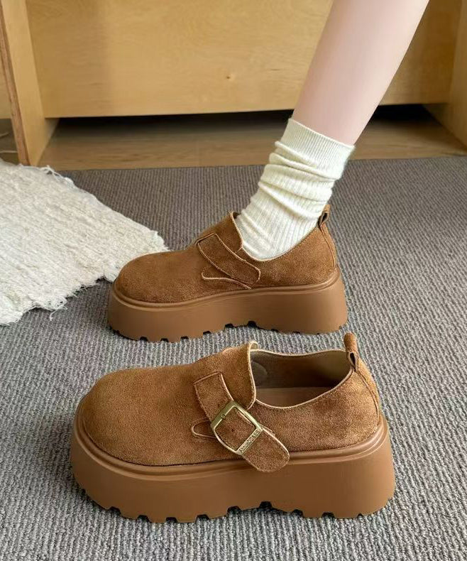Coffee Suede Splicing Platform Loafers For Women