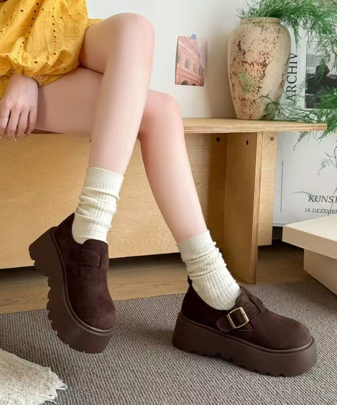 Coffee Suede Splicing Platform Loafers For Women