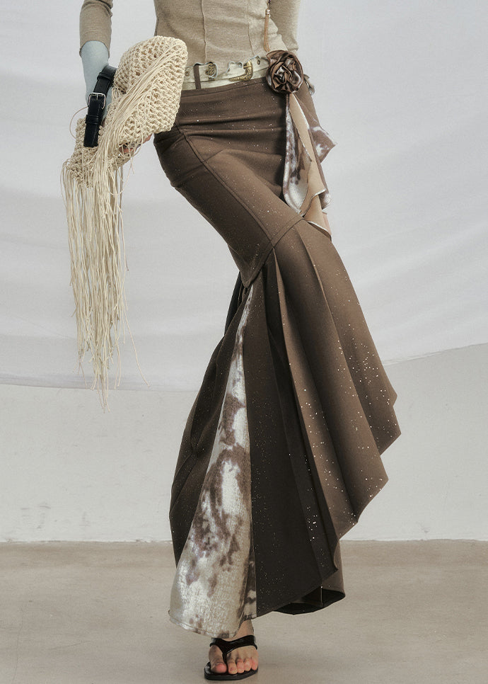 Coffee Zip Up Side Open Cotton Fall Skirts Asymmetrical