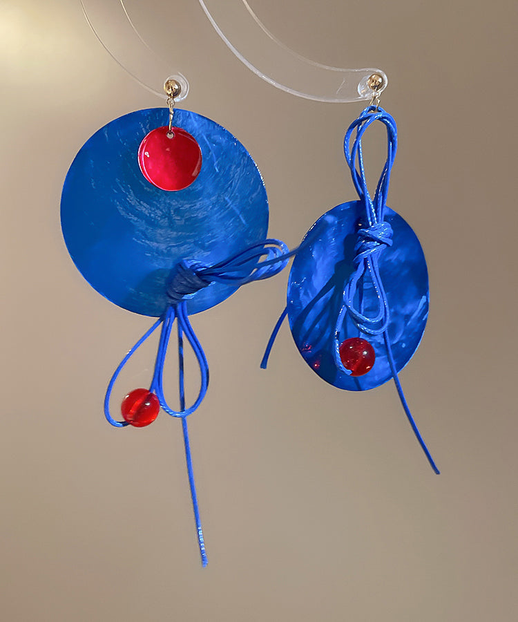 Colorblock Blue Acrylic Shell Geometric Planchet Tassel Drop Earrings