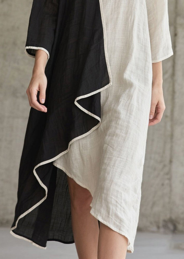 Colorblock Patchwork Cotton Dress Asymmetrical Bracelet Sleeve