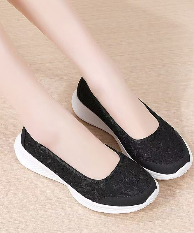 Comfortable Black Jacquard Flat Shoes For Women