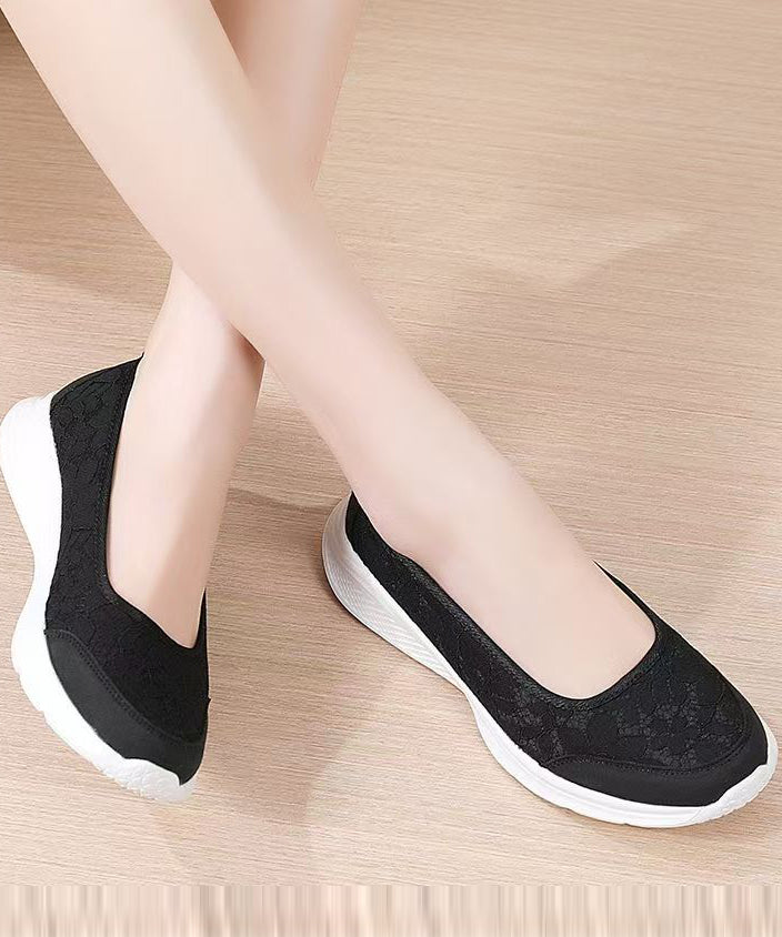 Comfortable Black Jacquard Flat Shoes For Women