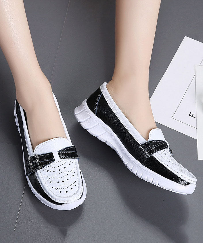 Comfortable Breathable Faux Leather Women Splicing Beige Flat Shoes