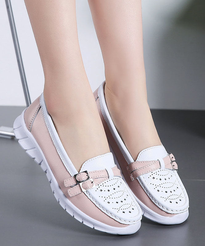Comfortable Breathable Faux Leather Women Splicing Beige Flat Shoes