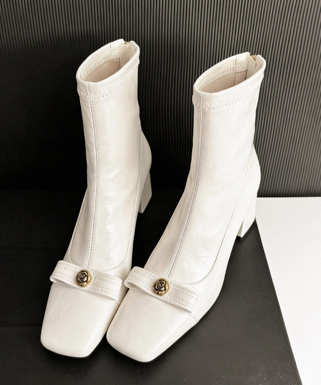 Comfortable Chunky Boots White Faux Leather