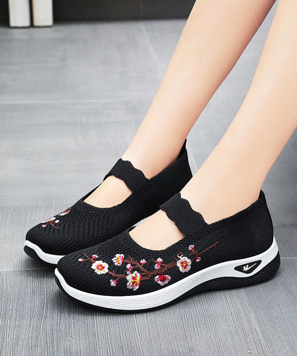 Comfortable Embroidered Flat Shoes Purple Breathable Mesh