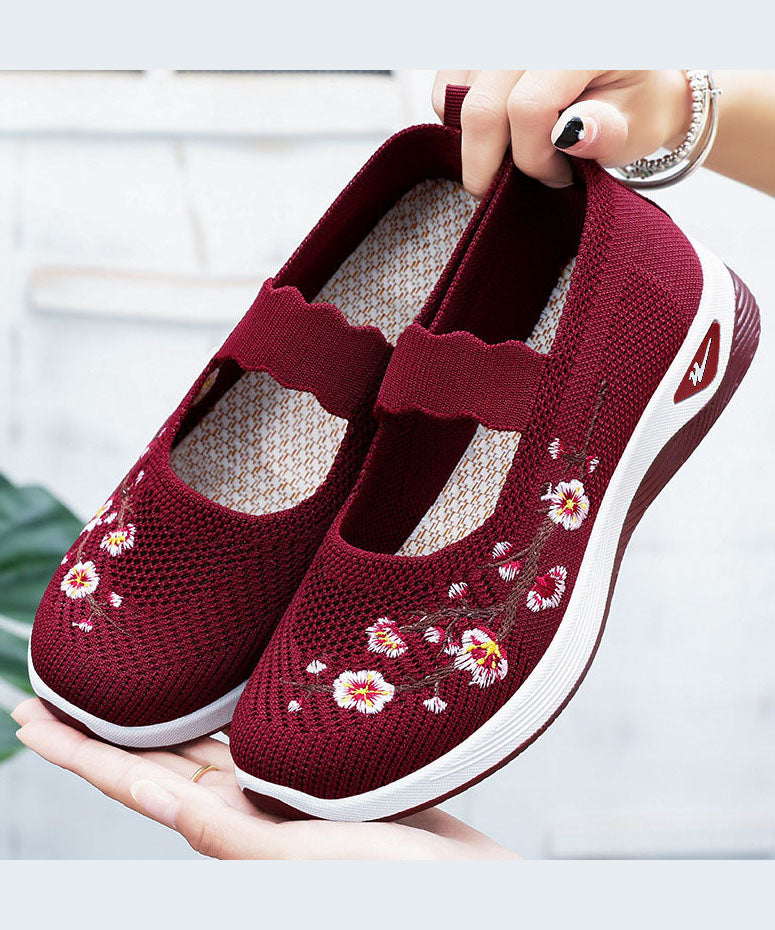Comfortable Embroidered Flat Shoes Purple Breathable Mesh