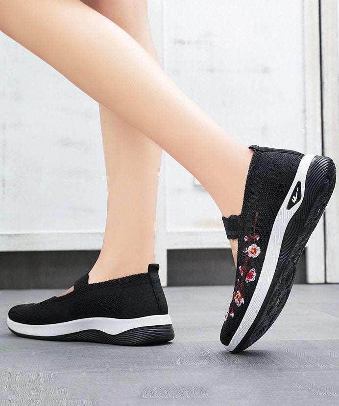 Comfortable Embroidered Flat Shoes Purple Breathable Mesh