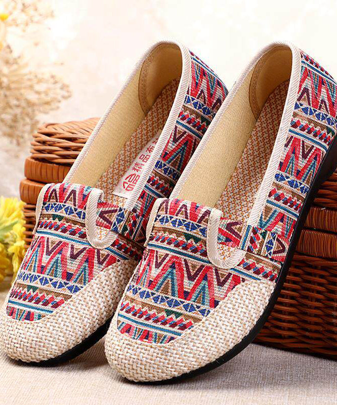 Comfortable Linen Fabric Flat Shoes Red Print Flat Shoes