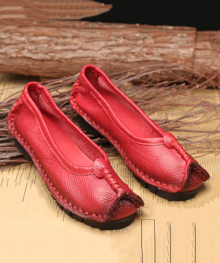 Comfortable Mulberry Cowhide Leather Splicing Flat Shoes
