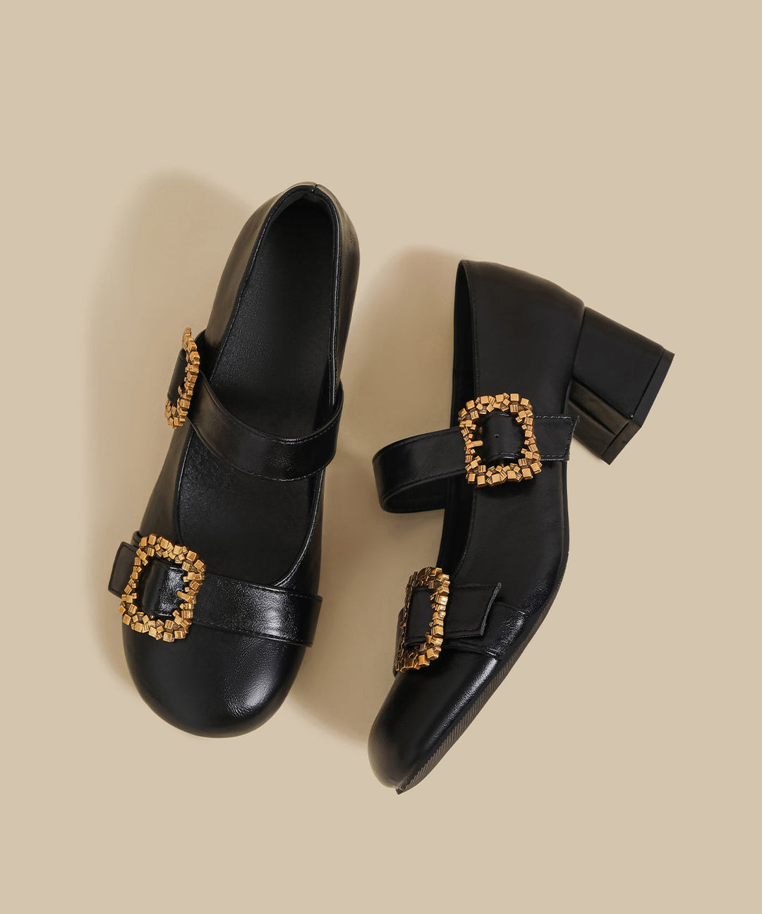 Comfortable Splicing Chunky High Heels Black Faux Leather