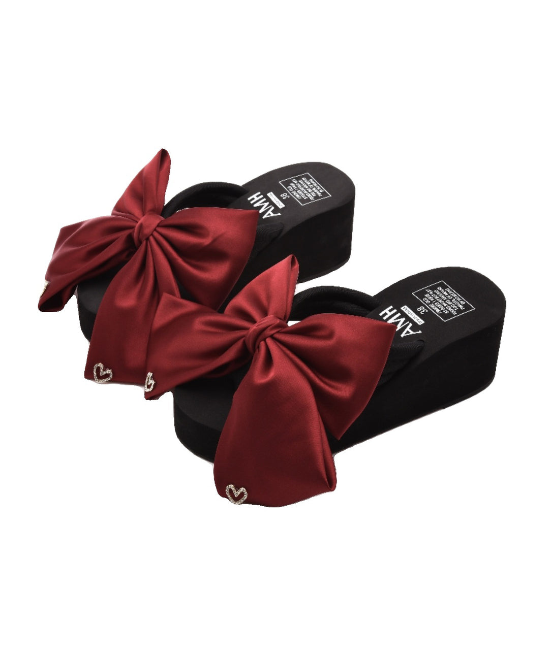 Comfortable Splicing Wedge Red Cotton Fabric Bow Peep Toe