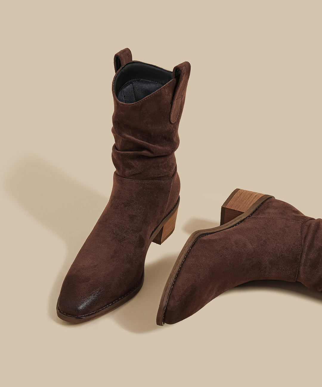 Comfortable Splicing Wrinkled Chunky Boots Brown Suede