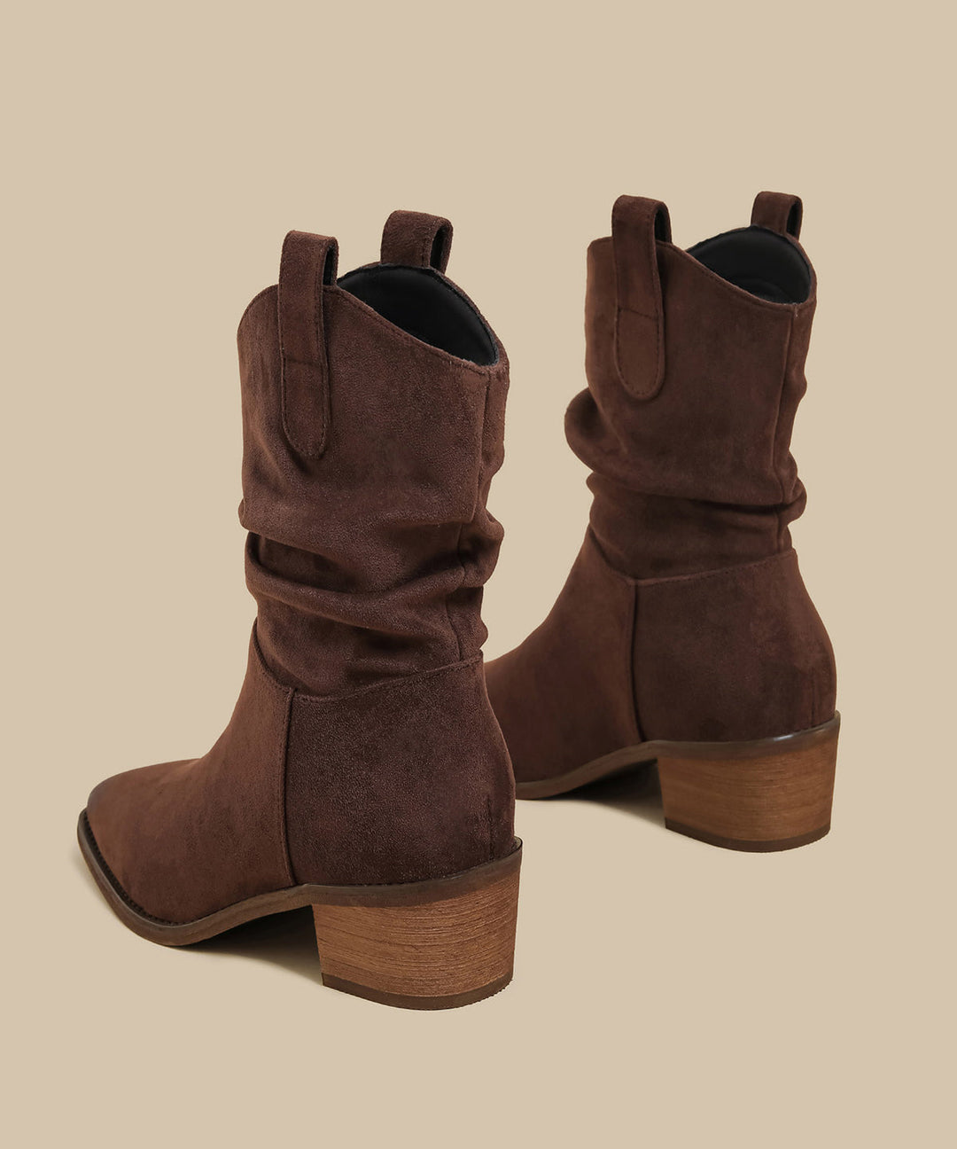 Comfortable Splicing Wrinkled Chunky Boots Brown Suede