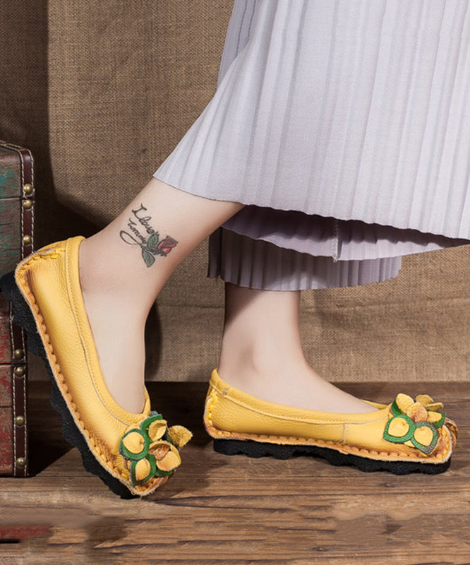 Comfortable Yellow Platform Cowhide Leather Splicing Flat Shoes