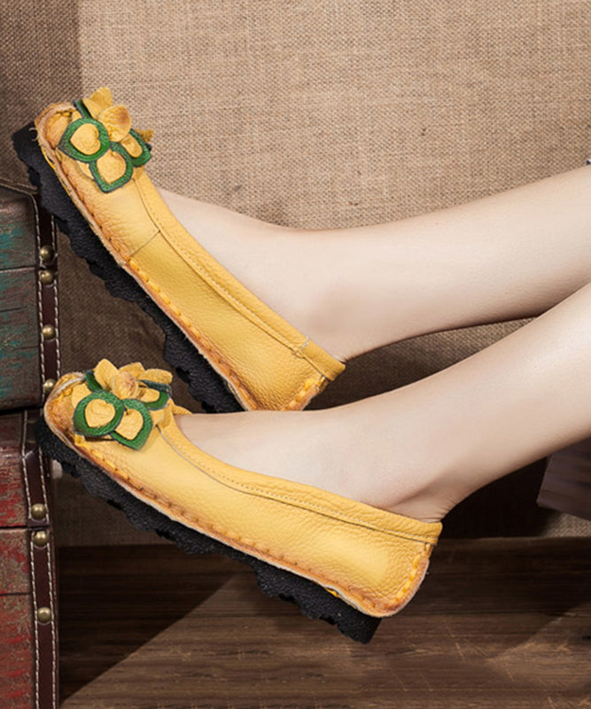 Comfortable Yellow Platform Cowhide Leather Splicing Flat Shoes