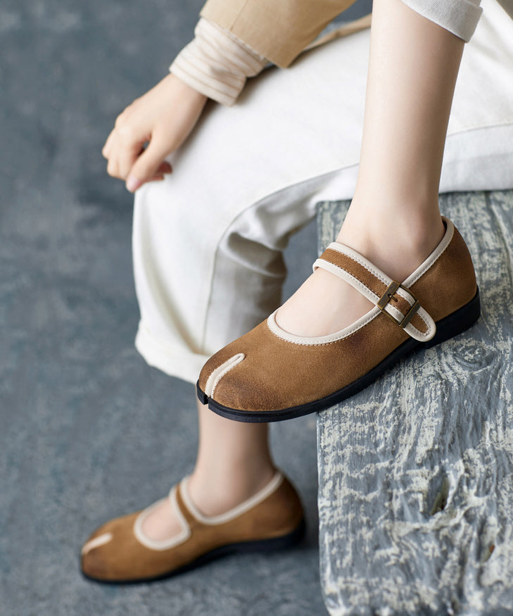 Comfy Caramel Splicing Buckle Strap Flats Shoes